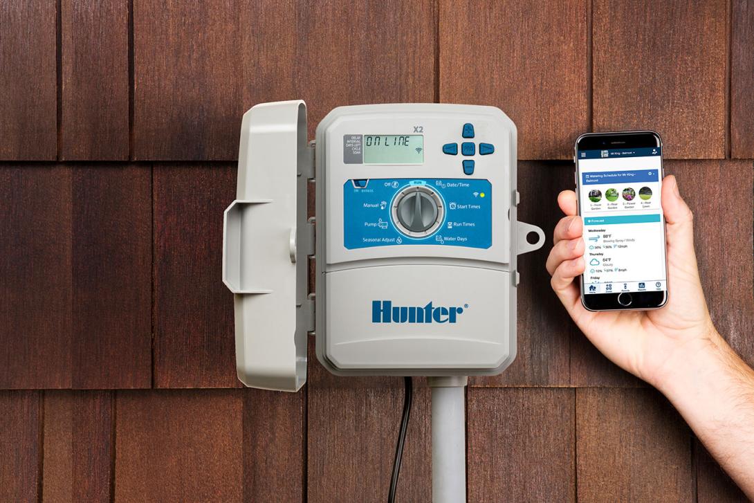 Die App Oberfläche für Hunter Hydrawise Steuergerät X2 mit Wand.